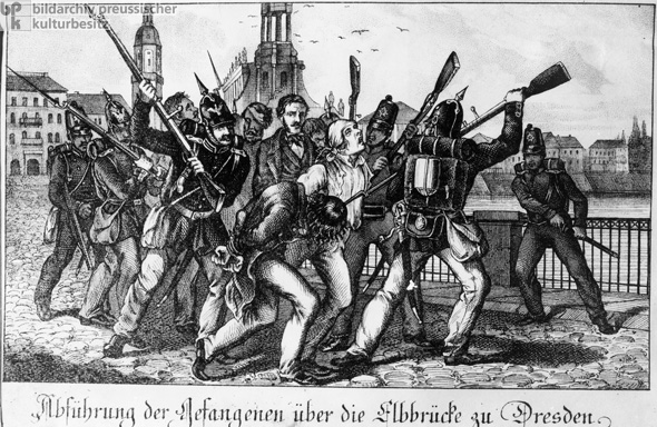 Die Abführung der Gefangenen über die Elbbrücke zu Dresden (9. Mai 1849)